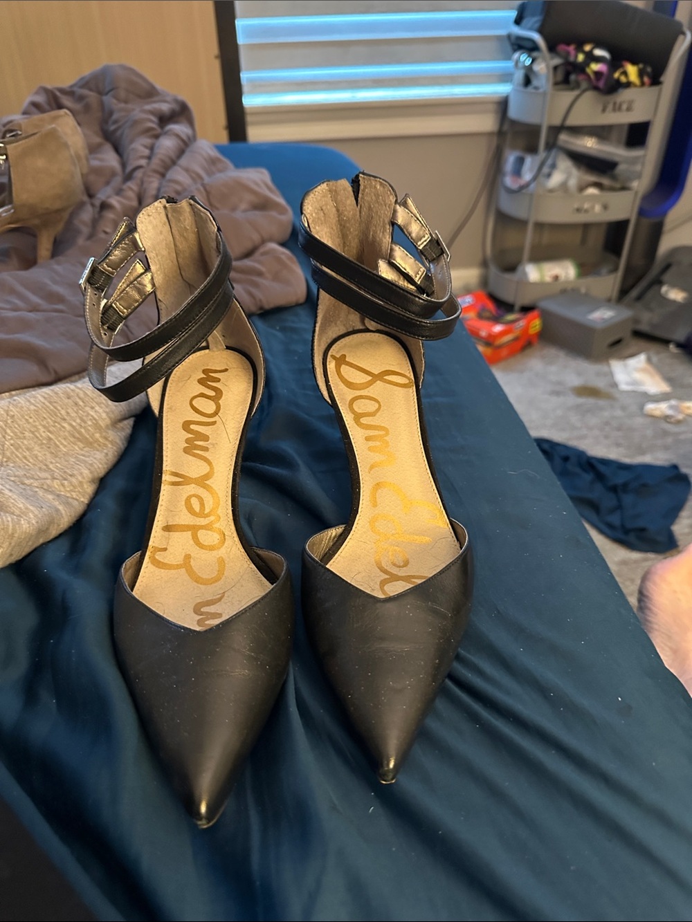 Sam Edelman Black Pointed Double-Ankle Strap Heels
